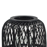 Lantern, Glass Insert with Black Bamboo Lattice Tripod Frame, 24 Inch - BM350168