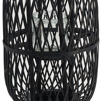 Lantern, Glass Insert with Black Bamboo Lattice Tripod Frame, 24 Inch - BM350168