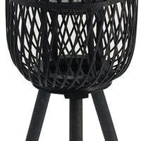 Lantern, Glass Insert with Black Bamboo Lattice Tripod Frame, 24 Inch - BM350168