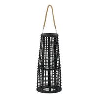 Rattan Lantern with Rope Hanging Handle, Open Slat Design, Black, 21 Inch - BM350169