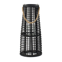 Rattan Lantern with Rope Hanging Handle, Open Slat Design, Black, 21 Inch - BM350169