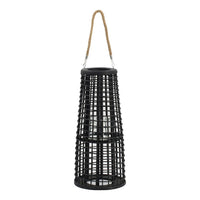 Rattan Lantern with Rope Hanging Handle, Open Slat Design, Black, 21 Inch - BM350169