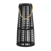 Rattan Lantern with Rope Hanging Handle, Open Slat Design, Black, 21 Inch - BM350169