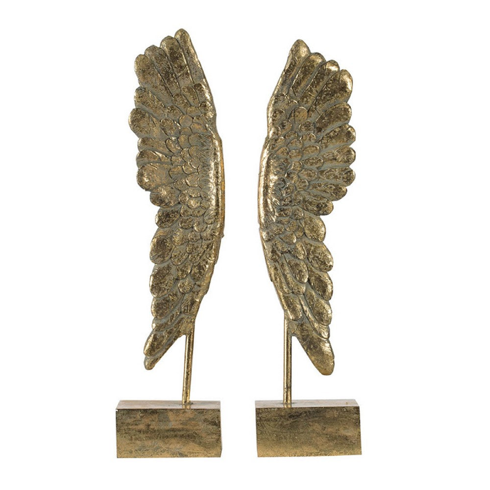 Angel Wing Bookend Set of 2, Square Base, Gold Resin, Antique Style - BM350170