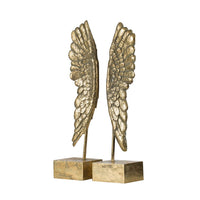 Angel Wing Bookend Set of 2, Square Base, Gold Resin, Antique Style - BM350170