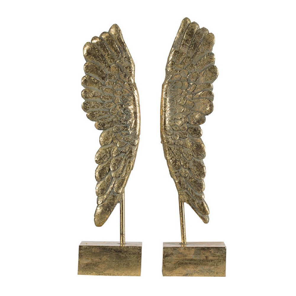 Angel Wing Bookend Set of 2, Square Base, Gold Resin, Antique Style - BM350170