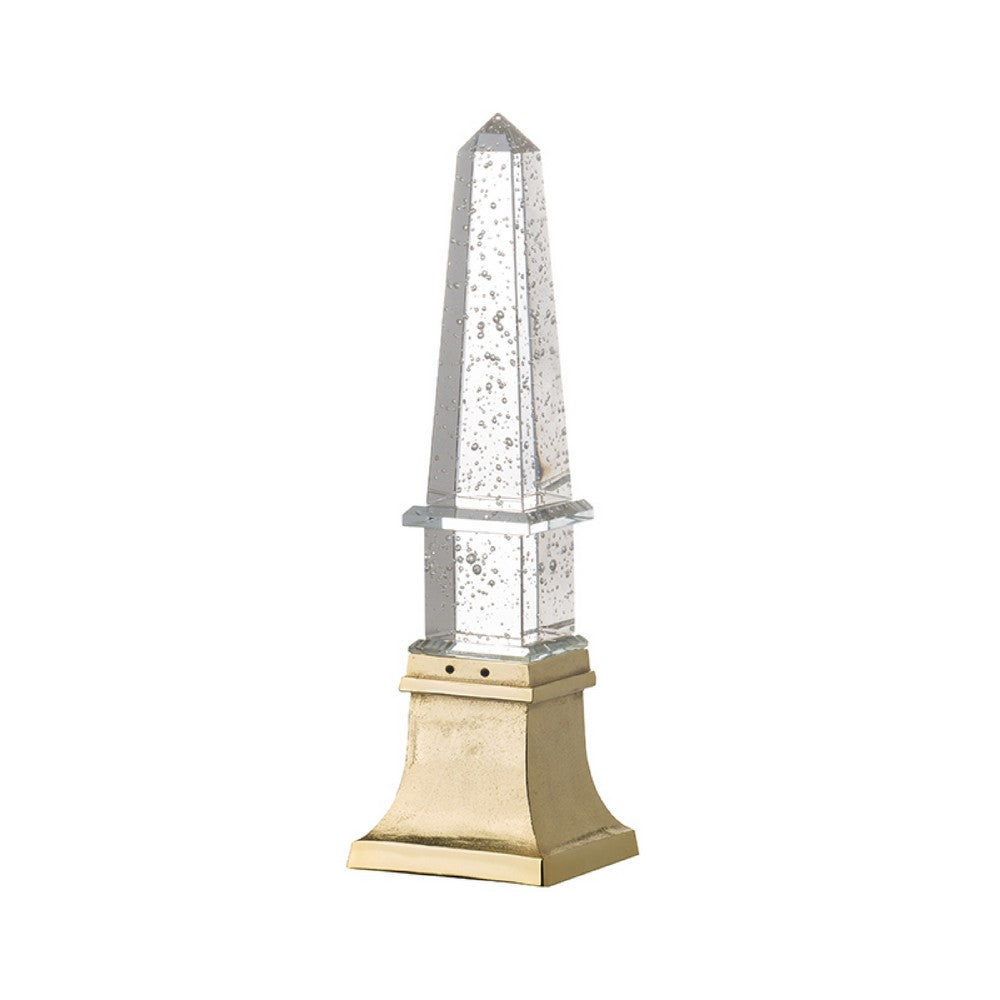 Raga Crystal Accent Lighting, Obelisk Decor Body, Gold Metal Base, 18 Inch - BM350172