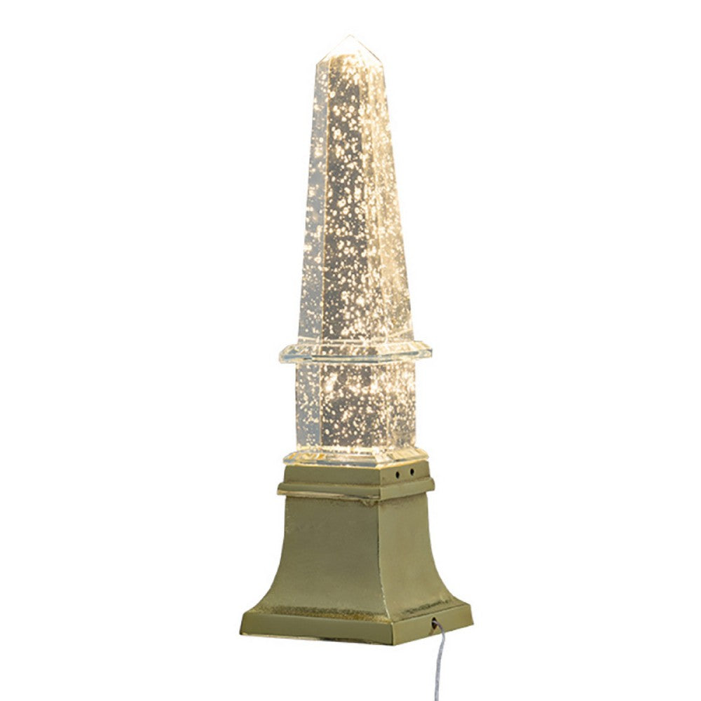 Raga Crystal Accent Lighting, Obelisk Decor Body, Gold Metal Base, 18 Inch - BM350172