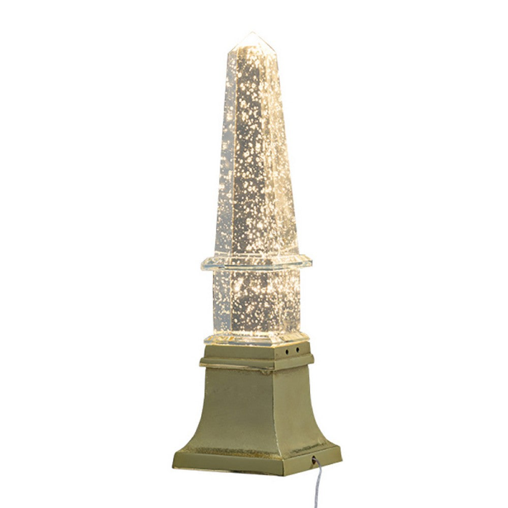 Raga Crystal Accent Lighting, Obelisk Decor Body, Gold Metal Base, 21 Inch - BM350173