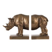Nimy Decorative Bookend Set of 2, Jungle Rhinoceros, Bronze Polyresin - BM350174