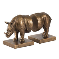 Nimy Decorative Bookend Set of 2, Jungle Rhinoceros, Bronze Polyresin - BM350174