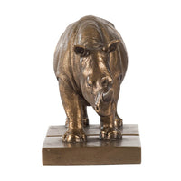 Nimy Decorative Bookend Set of 2, Jungle Rhinoceros, Bronze Polyresin - BM350174