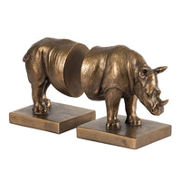 Nimy Decorative Bookend Set of 2, Jungle Rhinoceros, Bronze Polyresin - BM350174