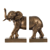 Nimy Decorative Bookend Set of 2, Trumpeting Elephant, Bronze Polyresin - BM350175