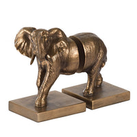 Nimy Decorative Bookend Set of 2, Trumpeting Elephant, Bronze Polyresin - BM350175