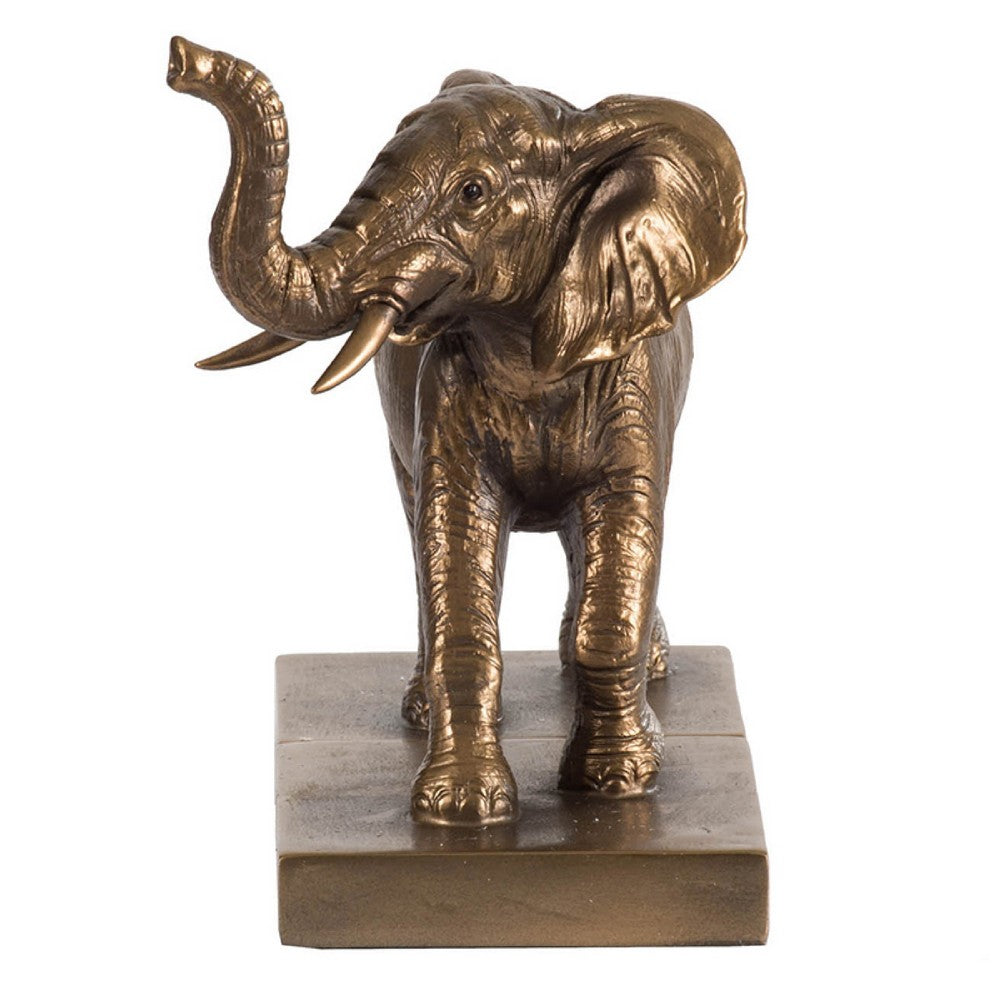 Nimy Decorative Bookend Set of 2, Trumpeting Elephant, Bronze Polyresin - BM350175