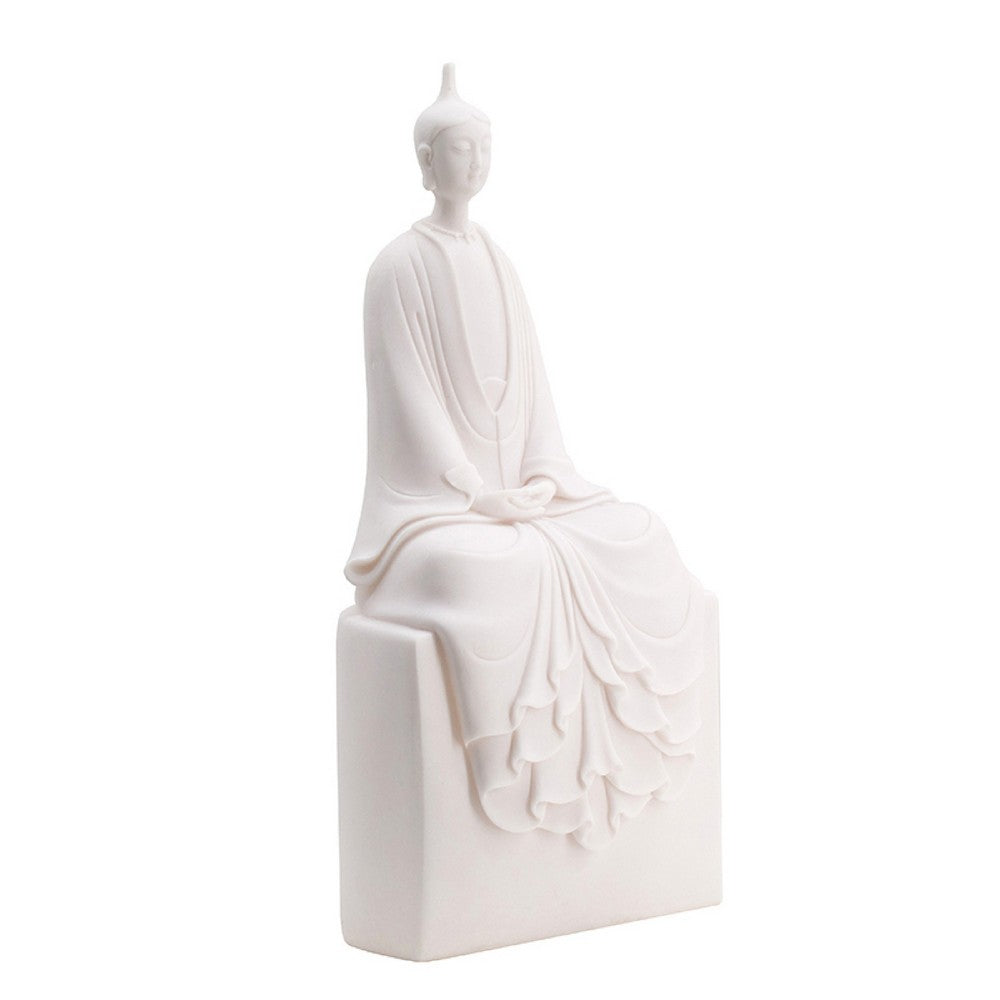 Sitting Sculpture, Peaceful Meditation Gesture, White Resin 19 Inch - BM350176