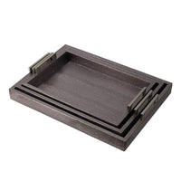 Rectangular Accent Nesting Tray Set of 3, Snake Print, Metal Handles, Black - BM350177