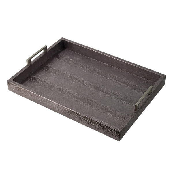 Rectangular Accent Nesting Tray Set of 3, Snake Print, Metal Handles, Black - BM350177