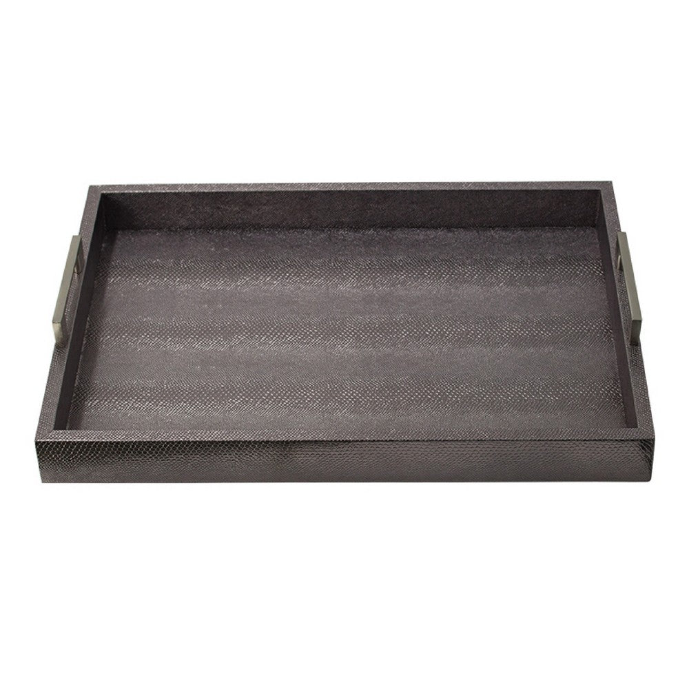 Rectangular Accent Nesting Tray Set of 3, Snake Print, Metal Handles, Black - BM350177