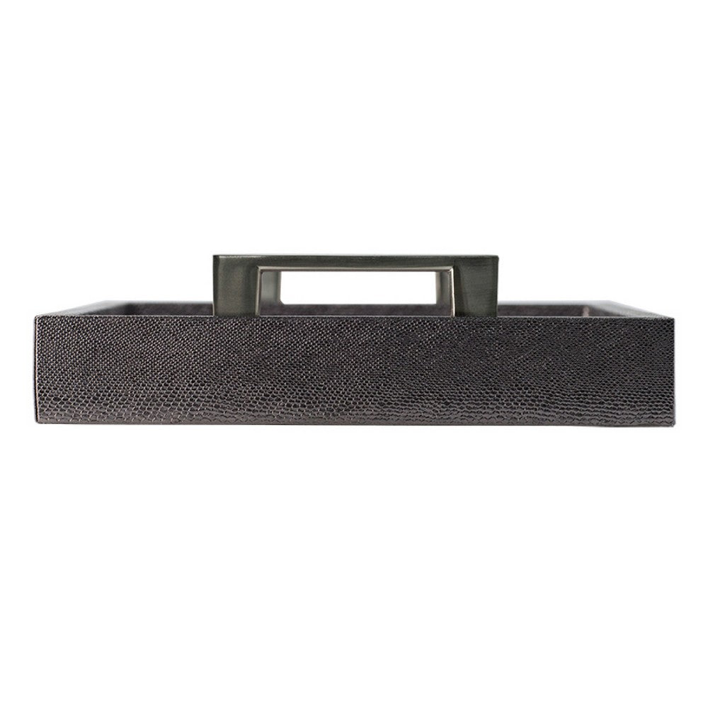 Rectangular Accent Nesting Tray Set of 3, Snake Print, Metal Handles, Black - BM350177
