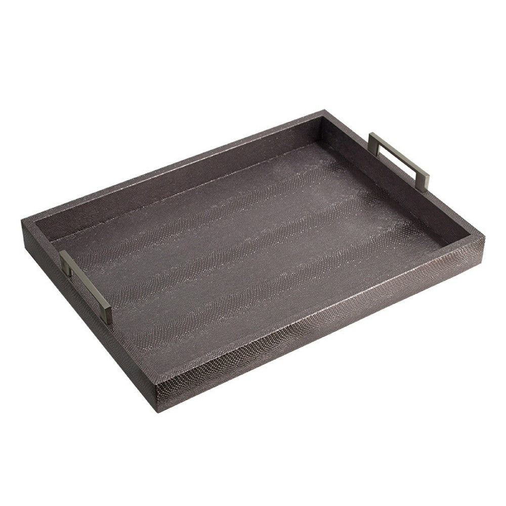 Rectangular Accent Nesting Tray Set of 3, Snake Print, Metal Handles, Black - BM350177