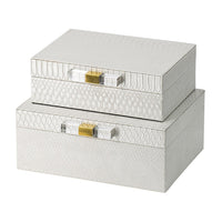 Anop 2pc Storage Box Set, Faux Snakeskin Finish, Flannel Lined, White - BM350178