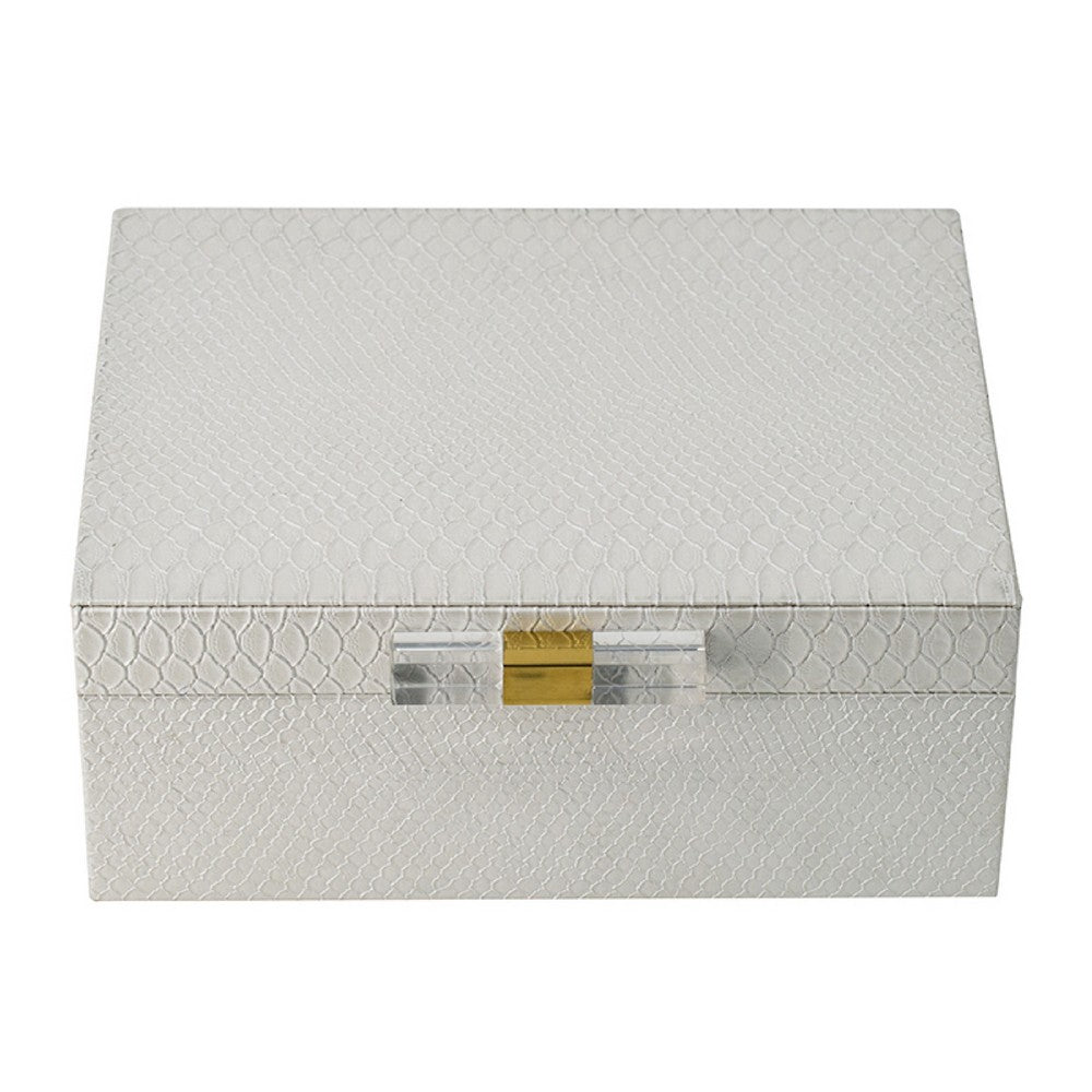 Anop 2pc Storage Box Set, Faux Snakeskin Finish, Flannel Lined, White - BM350178