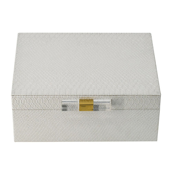 Anop 2pc Storage Box Set, Faux Snakeskin Finish, Flannel Lined, White - BM350178