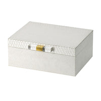 Anop 2pc Storage Box Set, Faux Snakeskin Finish, Flannel Lined, White - BM350178