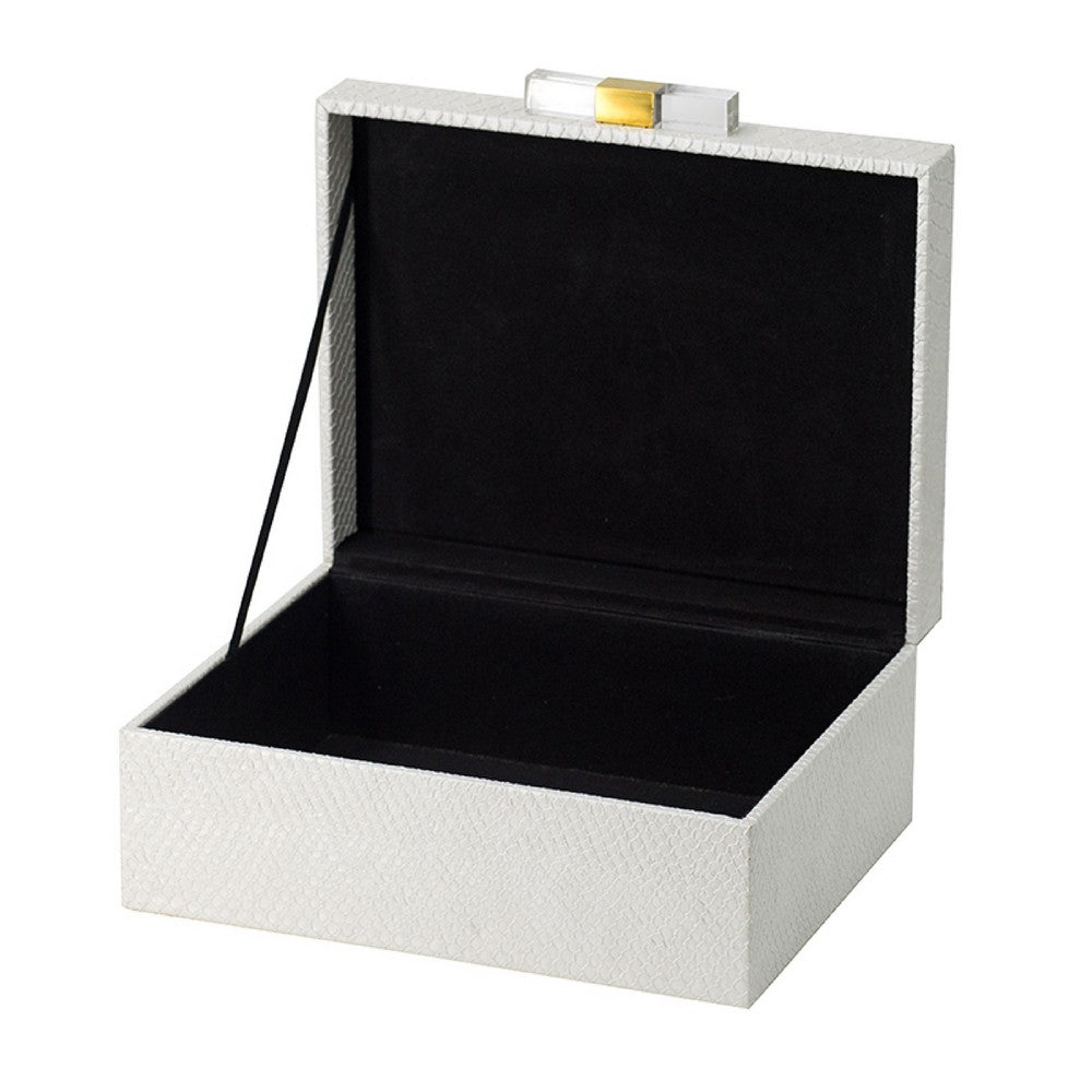 Anop 2pc Storage Box Set, Faux Snakeskin Finish, Flannel Lined, White - BM350178