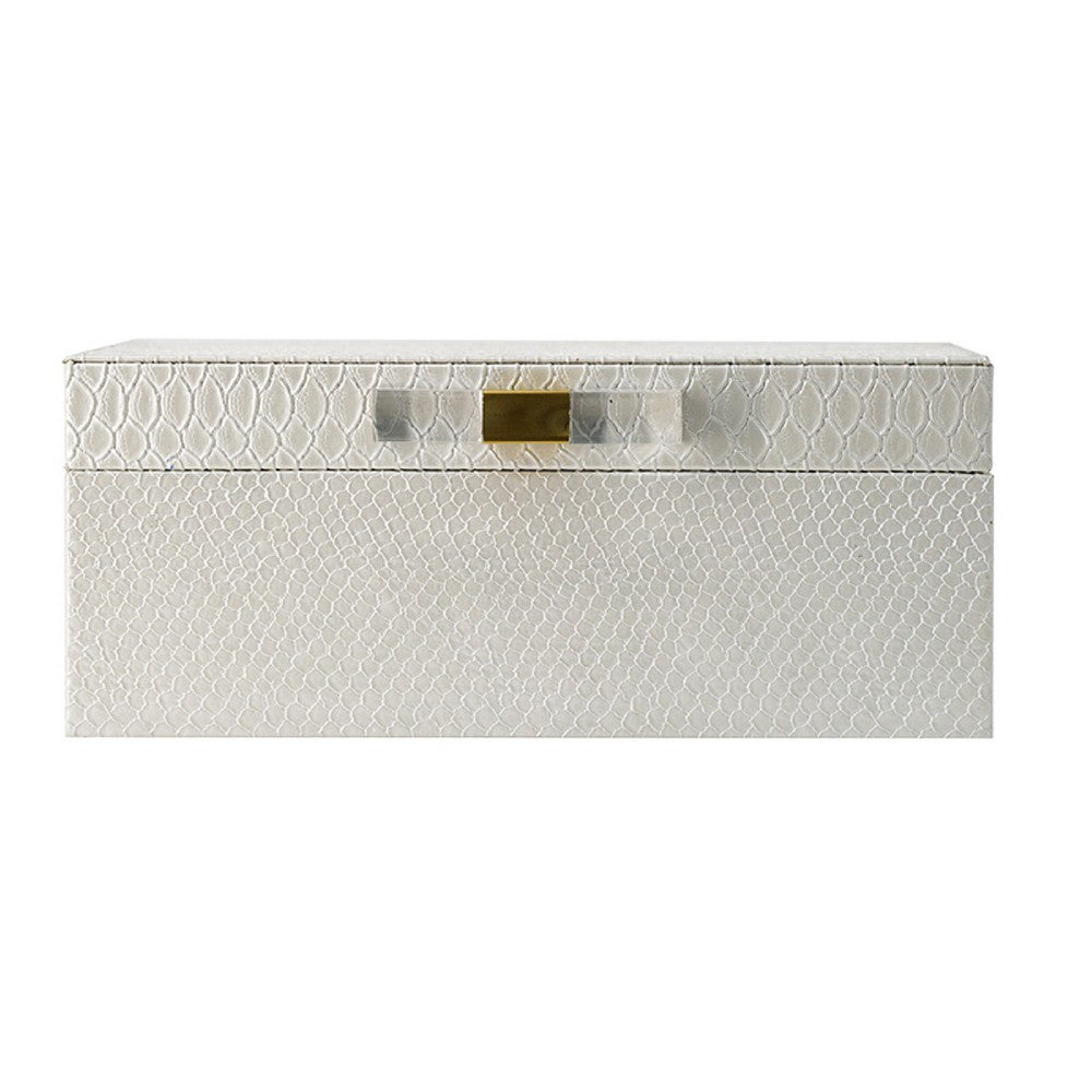 Anop 2pc Storage Box Set, Faux Snakeskin Finish, Flannel Lined, White - BM350178