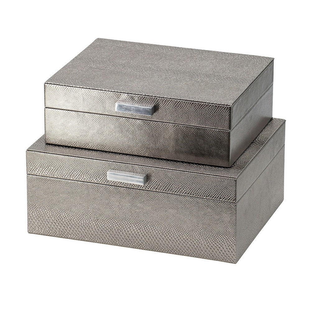 Anop 2pc Storage Box Set, Faux Snakeskin Finish, Flannel Lined, Gray - BM350179