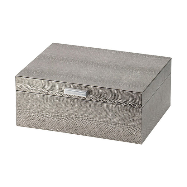 Anop 2pc Storage Box Set, Faux Snakeskin Finish, Flannel Lined, Gray - BM350179