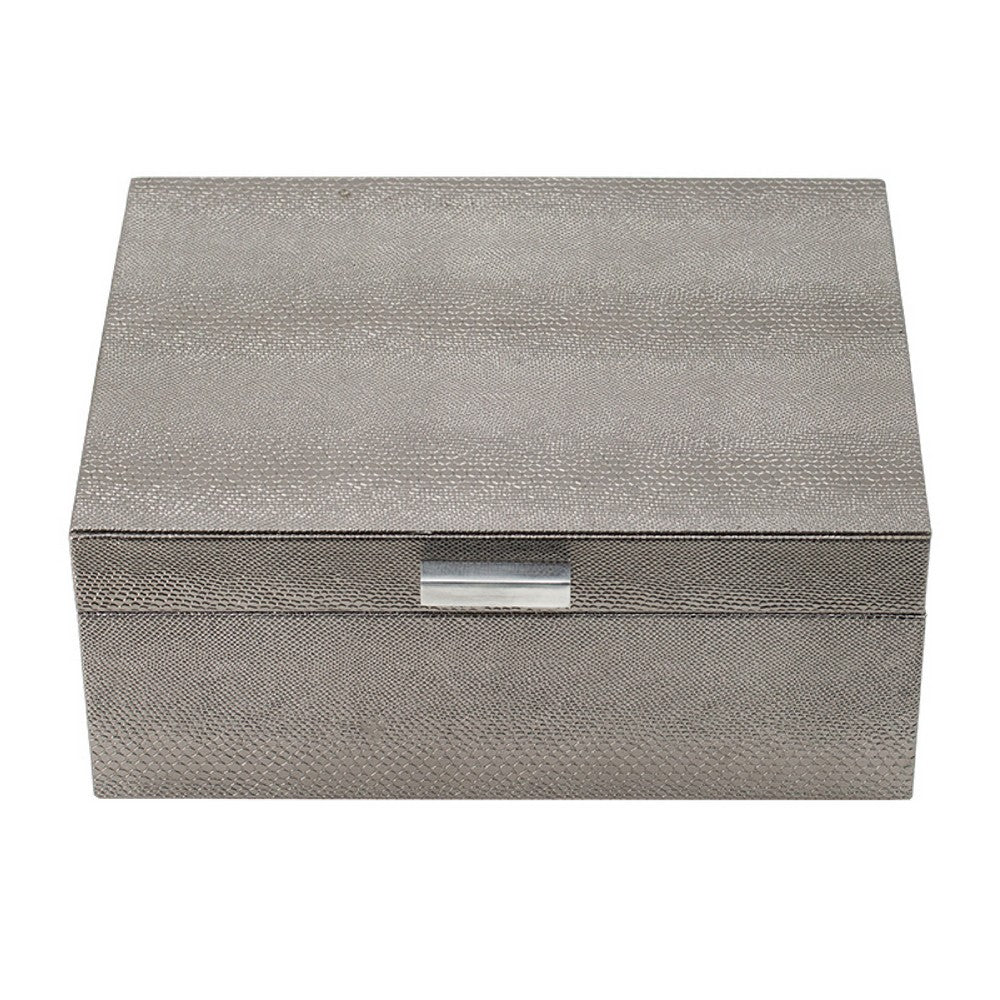 Anop 2pc Storage Box Set, Faux Snakeskin Finish, Flannel Lined, Gray - BM350179