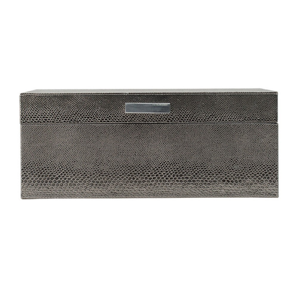 Anop 2pc Storage Box Set, Faux Snakeskin Finish, Flannel Lined, Gray - BM350179