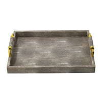 Decorative Tray, Faux Leather Texture Finish, Gold Handles, Gray 19 Inch - BM350180