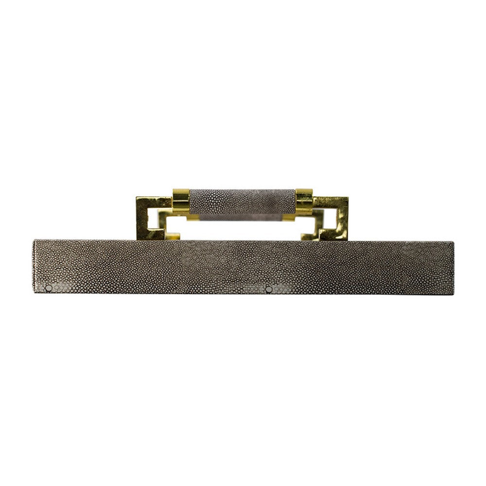 Decorative Tray, Faux Leather Texture Finish, Gold Handles, Gray 19 Inch - BM350180