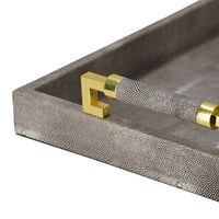 Decorative Tray, Faux Leather Texture Finish, Gold Handles, Gray 19 Inch - BM350180