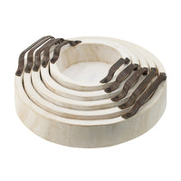 Nive Round Nesting Tray Set of 5, Brown Handles, Whitewash Paulownia Wood - BM350181