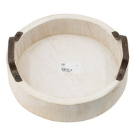 Nive Round Nesting Tray Set of 5, Brown Handles, Whitewash Paulownia Wood - BM350181