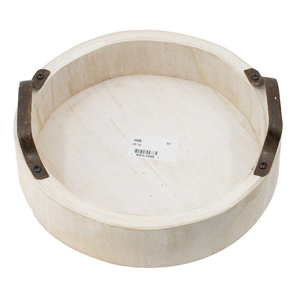 Nive Round Nesting Tray Set of 5, Brown Handles, Whitewash Paulownia Wood - BM350181