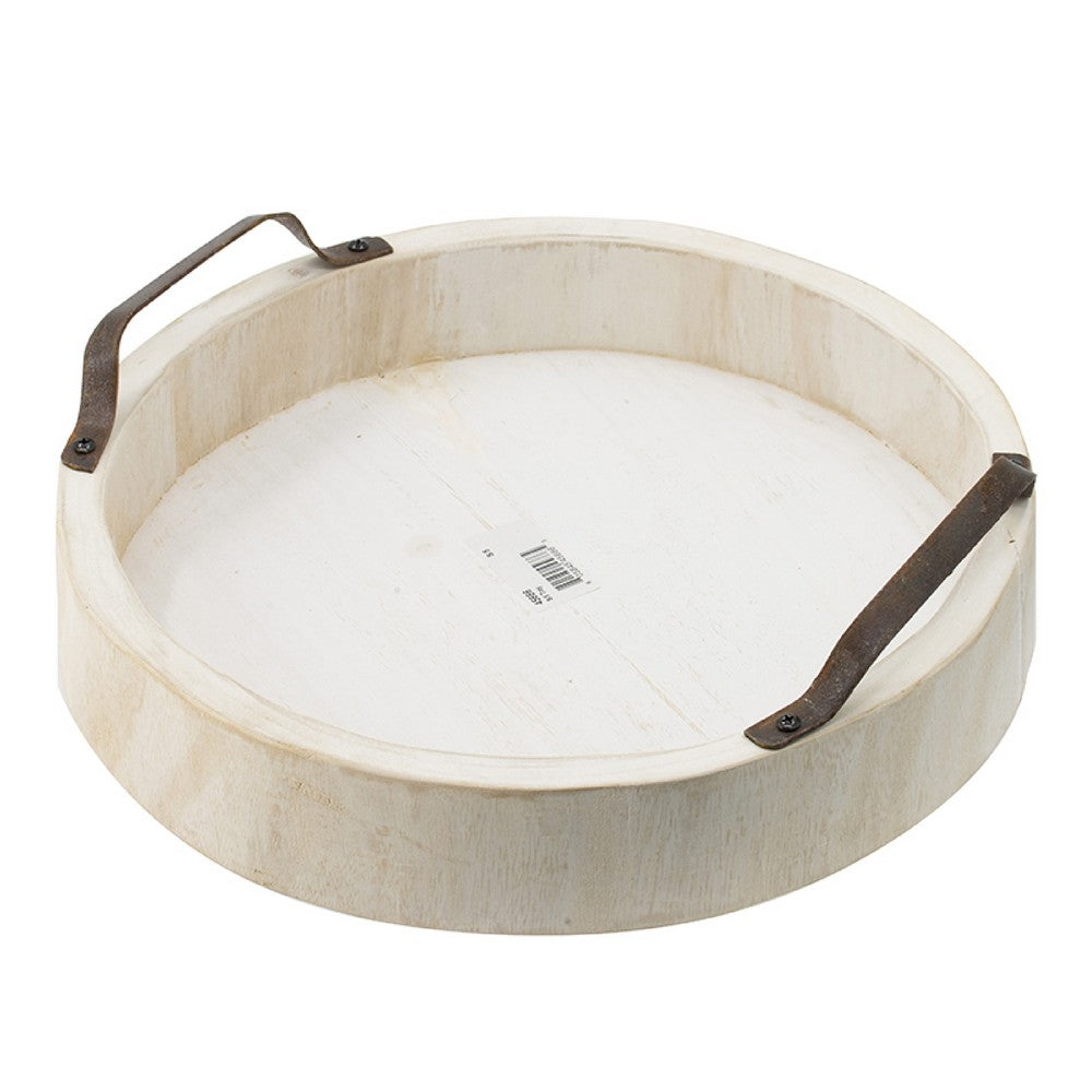 Nive Round Nesting Tray Set of 5, Brown Handles, Whitewash Paulownia Wood - BM350181
