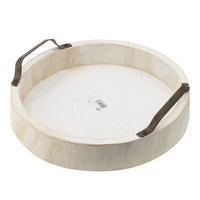 Nive Round Nesting Tray Set of 5, Brown Handles, Whitewash Paulownia Wood - BM350181