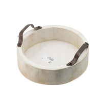 Nive Round Nesting Tray Set of 5, Brown Handles, Whitewash Paulownia Wood - BM350181