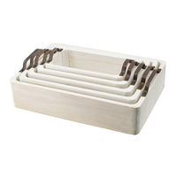 Nive Rectangular Nesting Tray Set of 5, Brown Handles, Whitewash Paulownia - BM350182