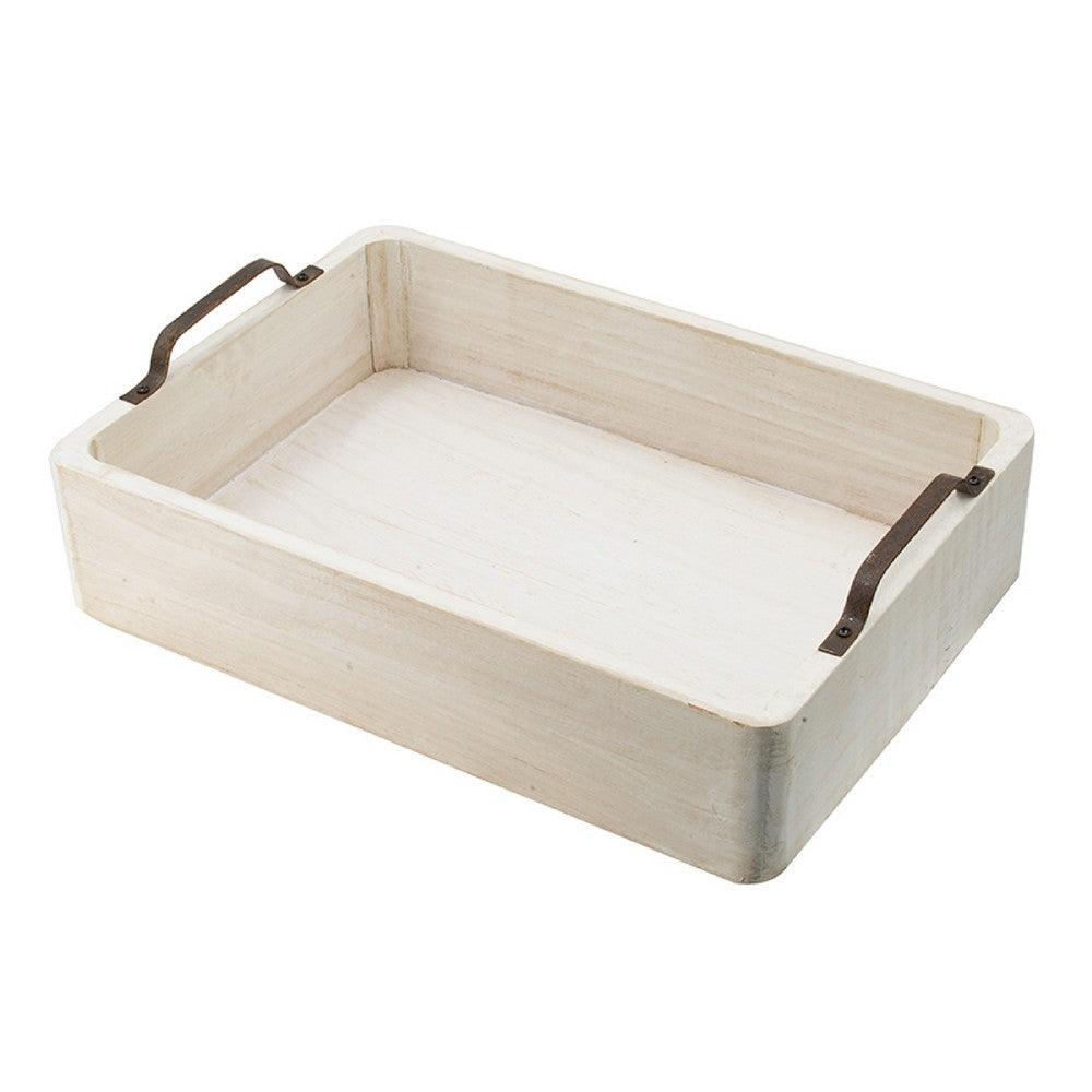 Nive Rectangular Nesting Tray Set of 5, Brown Handles, Whitewash Paulownia - BM350182