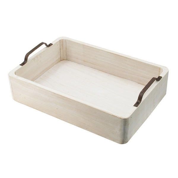 Nive Rectangular Nesting Tray Set of 5, Brown Handles, Whitewash Paulownia - BM350182