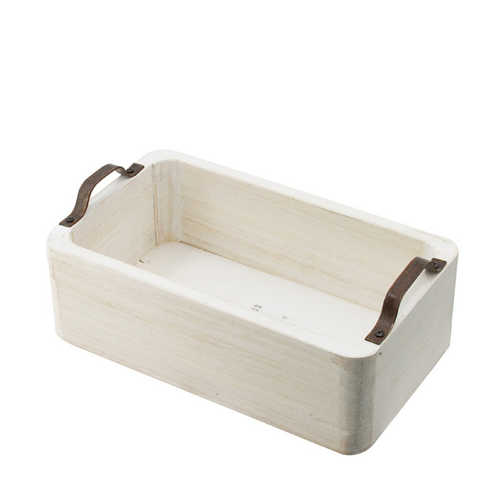 Nive Rectangular Nesting Tray Set of 5, Brown Handles, Whitewash Paulownia - BM350182