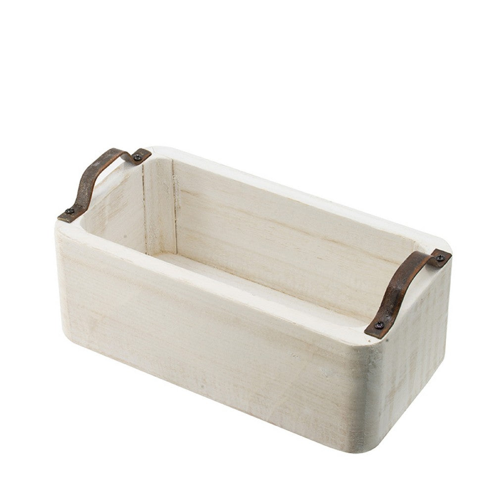 Nive Rectangular Nesting Tray Set of 5, Brown Handles, Whitewash Paulownia - BM350182